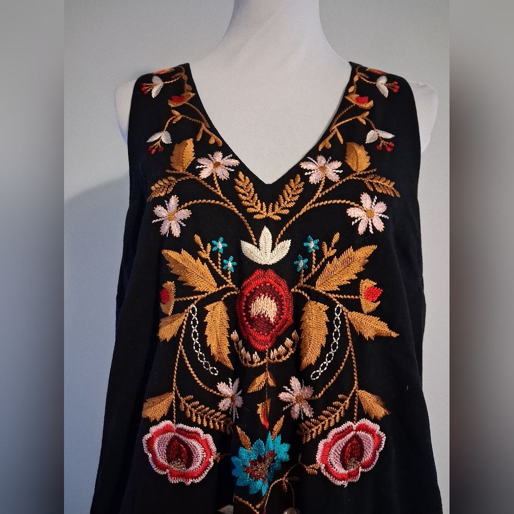 Free People Embroidered Black Sleeveless Mini Dress Size Med - Picture 4 of 13